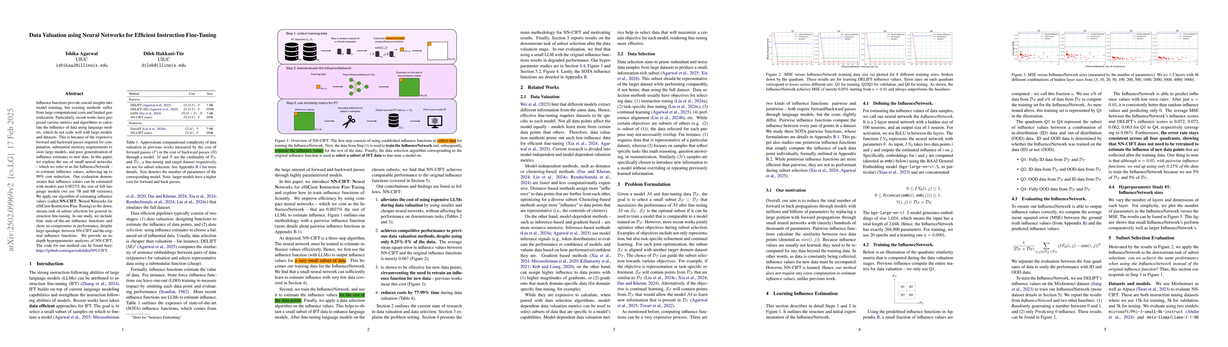 Thumbnail for Data Valuation using Neural Networks for Efficient Instruction
  Fine-Tuning