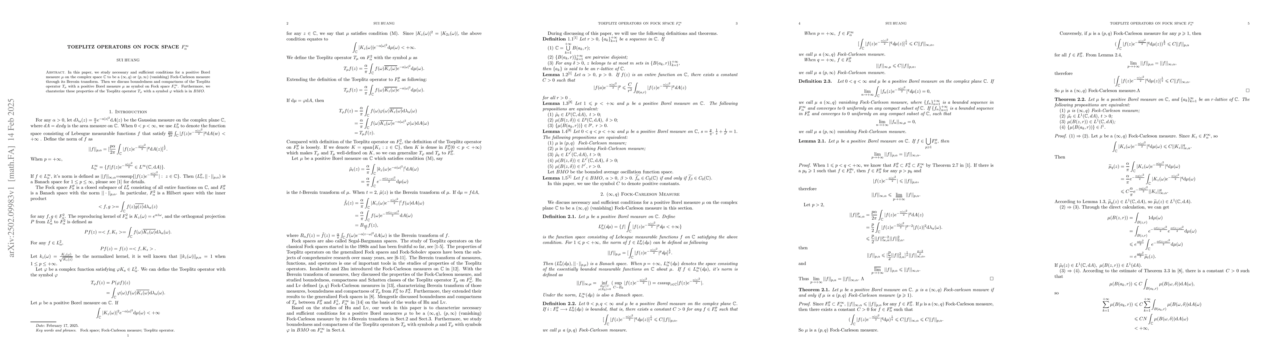 Thumbnail for Toeplitz Operators on Fock Space $F_α^{\infty}$