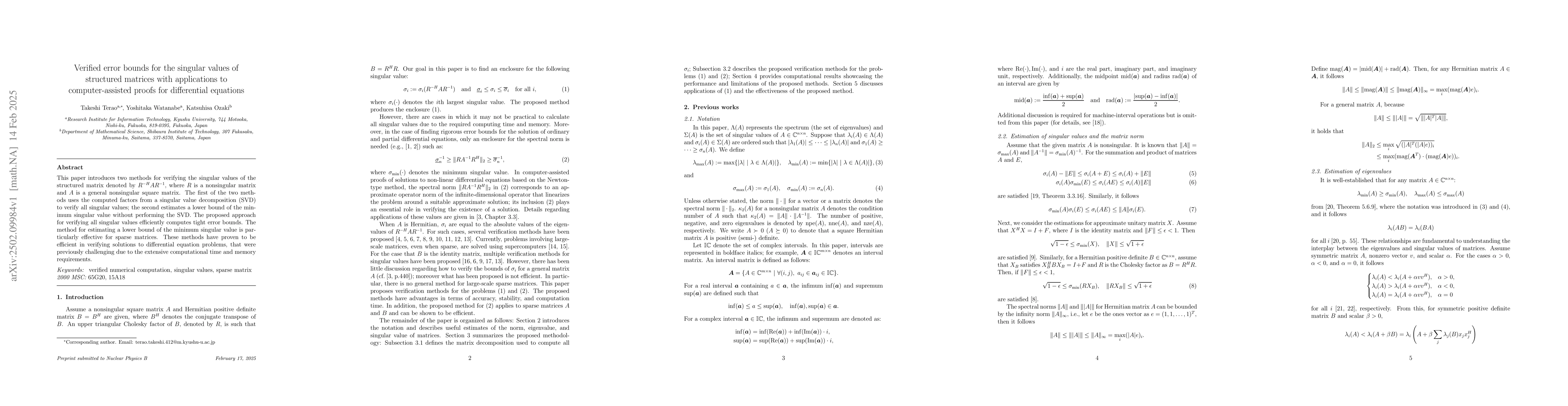 Thumbnail for Verified error bounds for the singular values of structured matrices
  with applications to computer-assisted proofs for differential equations