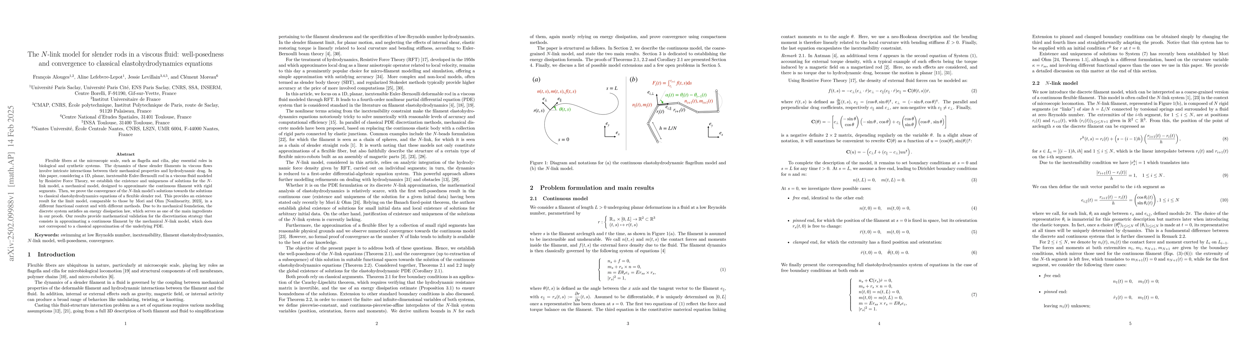 Thumbnail for The N-link model for slender rods in a viscous fluid: well-posedness and
  convergence to classical elastohydrodynamics equations