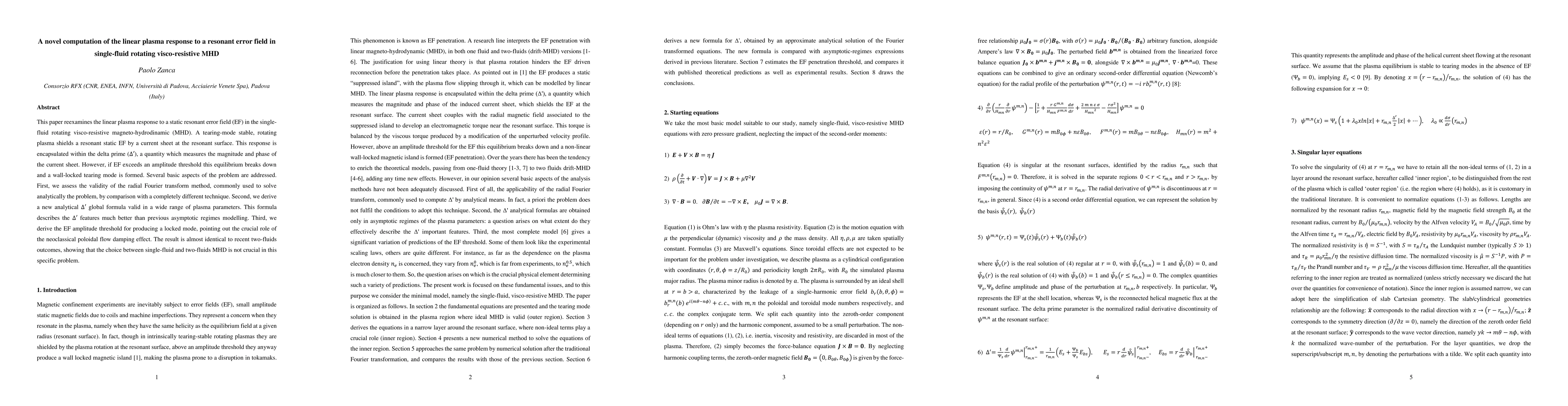 Thumbnail for A novel computation of the linear plasma response to a resonant error
  field in single-fluid rotating visco-resistive MHD