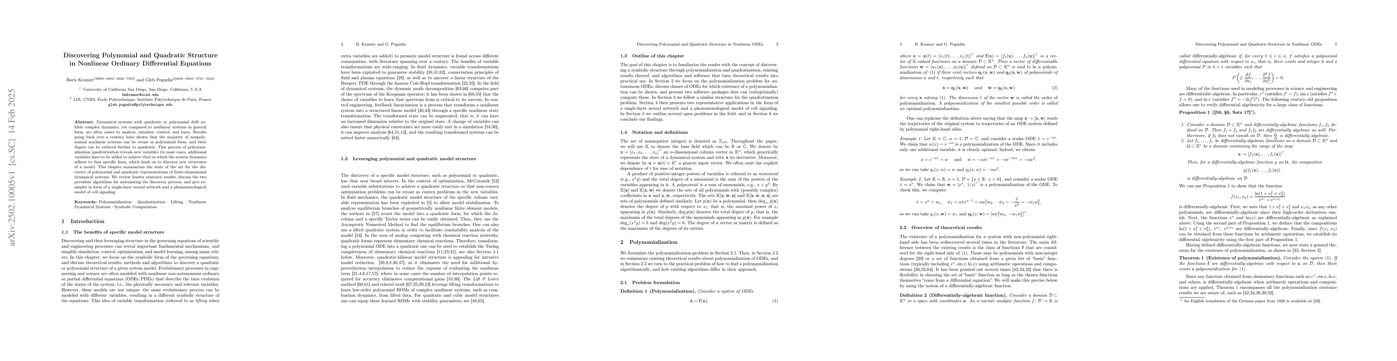 Thumbnail for Discovering Polynomial and Quadratic Structure in Nonlinear Ordinary
  Differential Equations