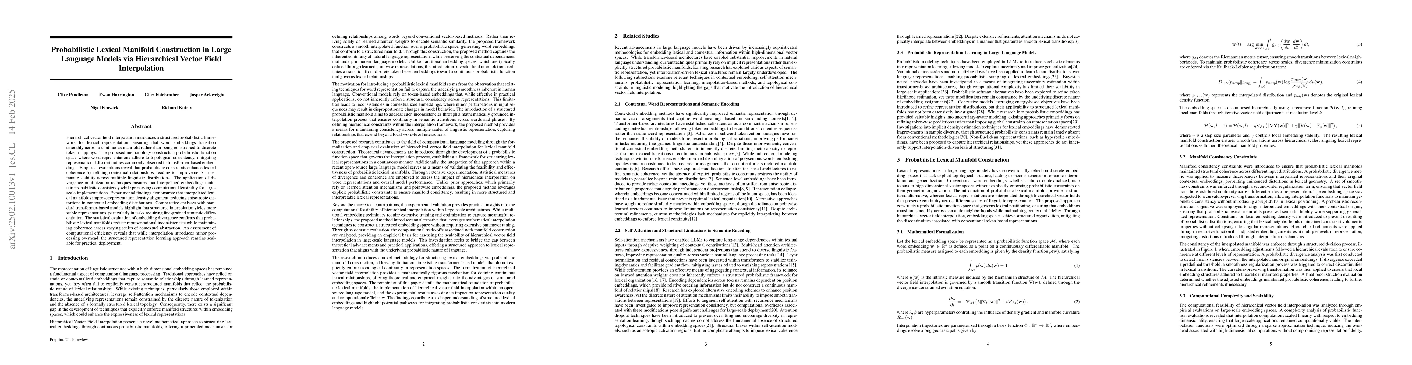 Thumbnail for Probabilistic Lexical Manifold Construction in Large Language Models via
  Hierarchical Vector Field Interpolation
