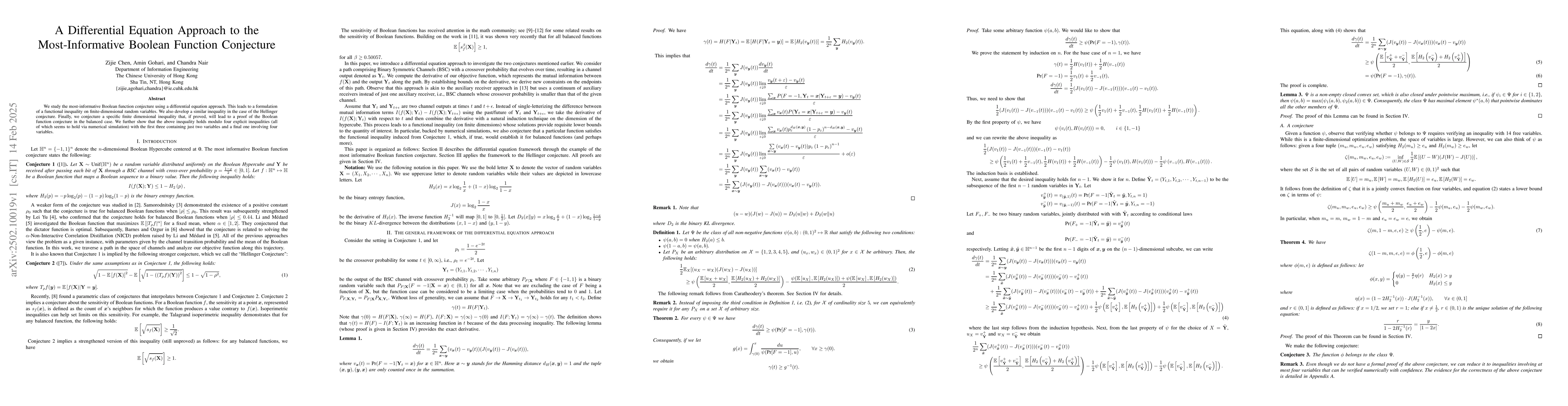 Thumbnail for A Differential Equation Approach to the Most-Informative Boolean
  Function Conjecture