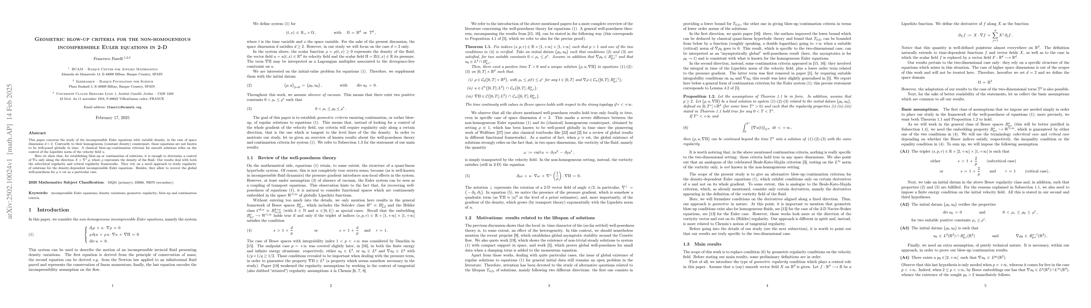 Thumbnail for Geometric blow-up criteria for the non-homogeneous incompressible Euler
  equations in 2-D