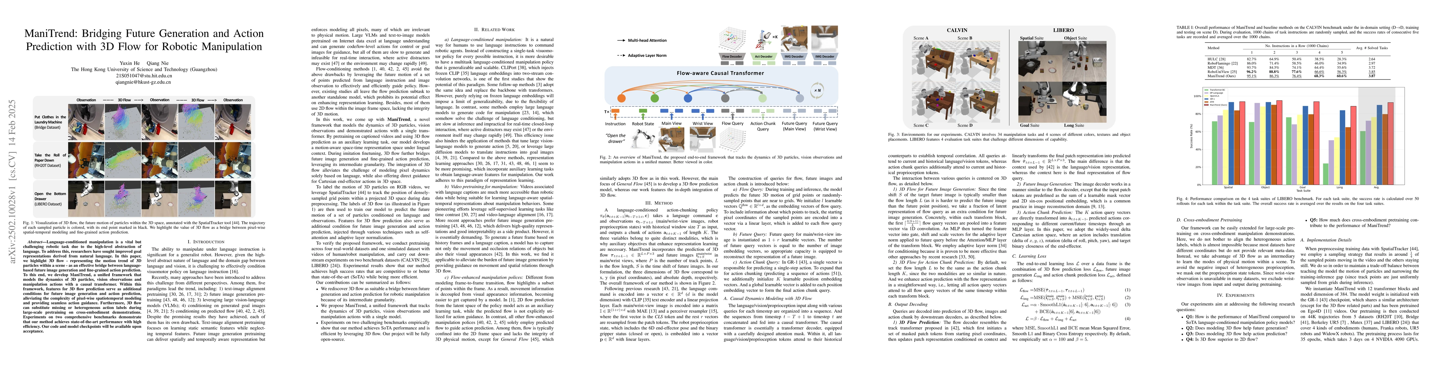 Thumbnail for ManiTrend: Bridging Future Generation and Action Prediction with 3D Flow
  for Robotic Manipulation