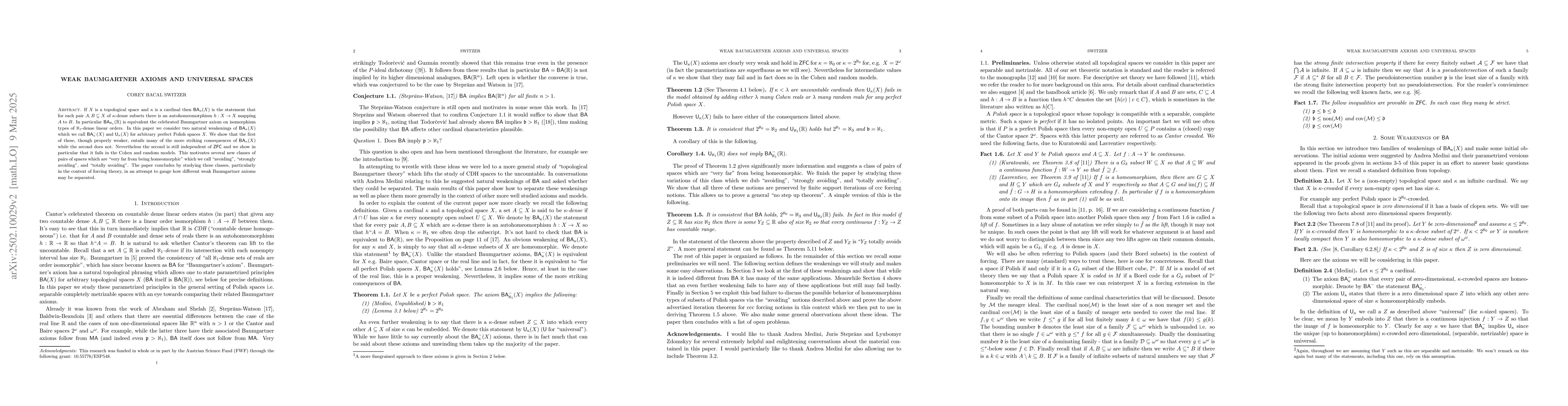 Thumbnail for Weak variations of Baumgartner's axiom for Polish spaces