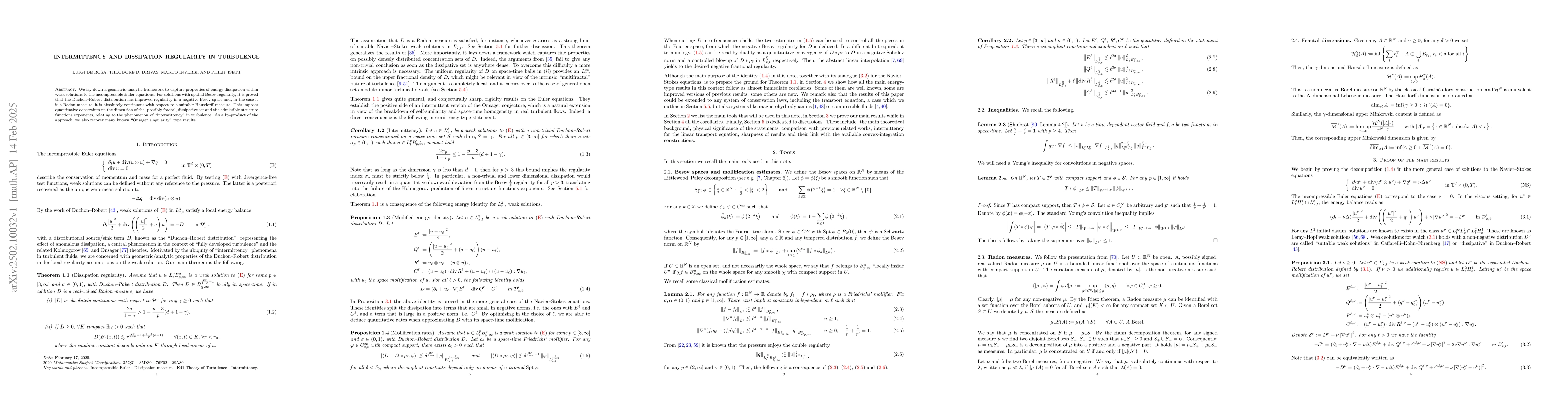 Thumbnail for Intermittency and Dissipation Regularity in Turbulence