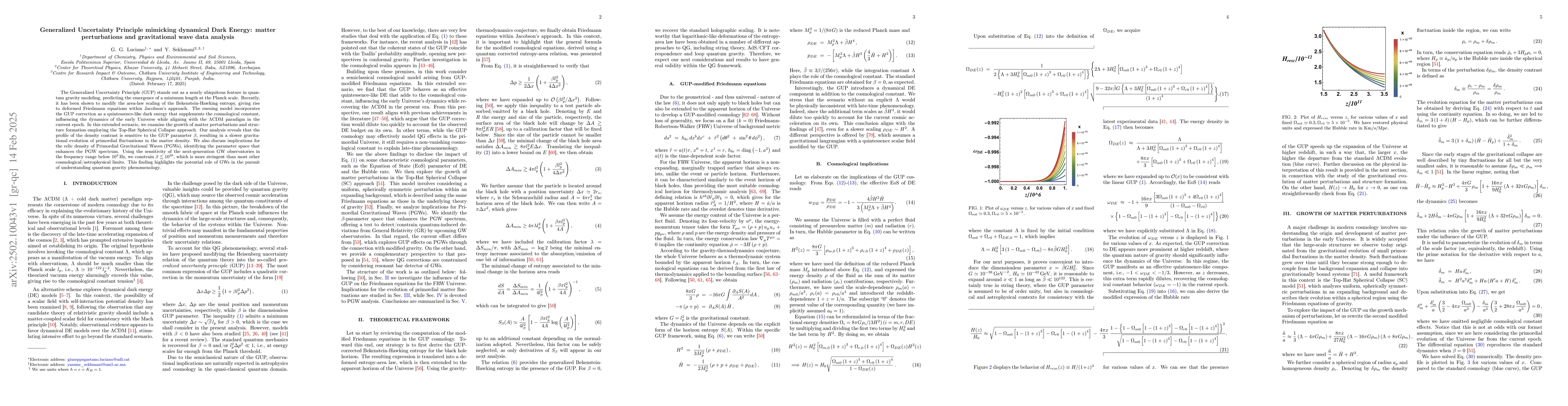 Thumbnail for Generalized Uncertainty Principle mimicking dynamical Dark Energy:
  matter perturbations and gravitational wave data analysis