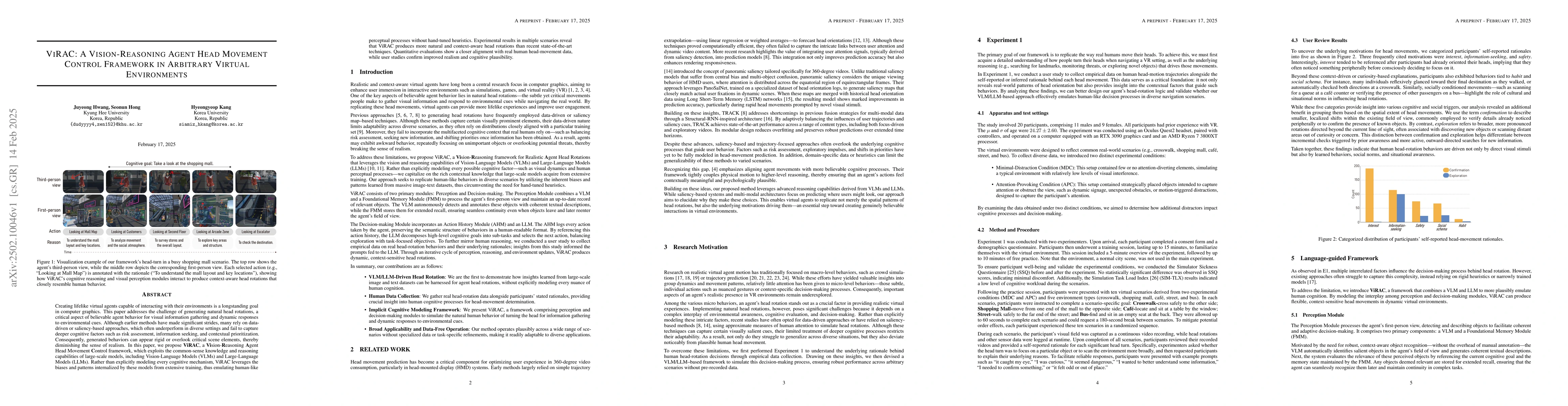 Thumbnail for ViRAC: A Vision-Reasoning Agent Head Movement Control Framework in
  Arbitrary Virtual Environments