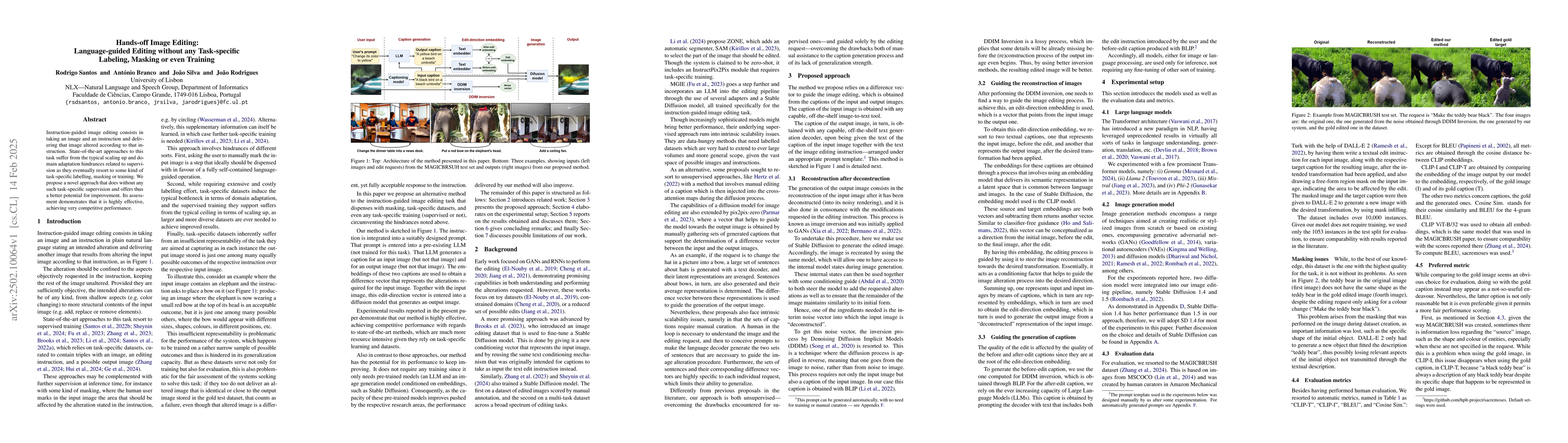 Thumbnail for Hands-off Image Editing: Language-guided Editing without any
  Task-specific Labeling, Masking or even Training