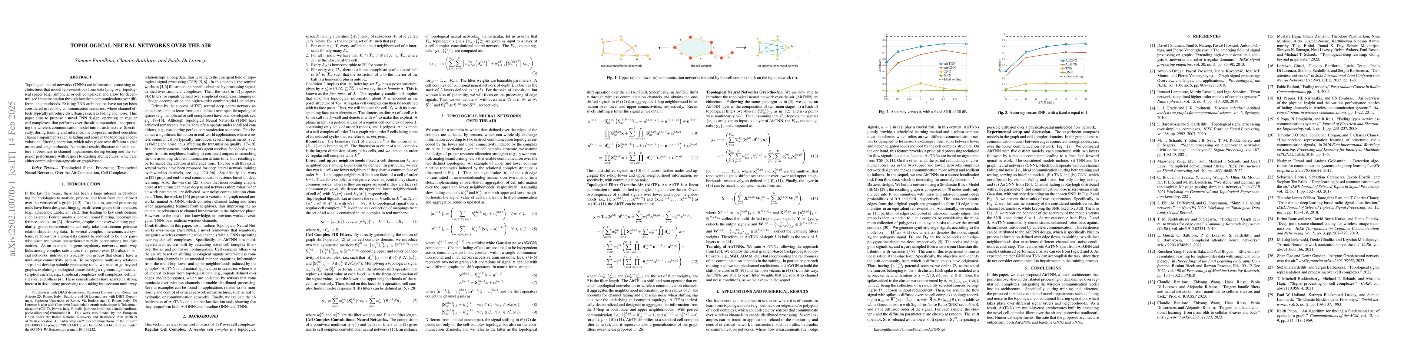 Thumbnail for Topological Neural Networks over the Air