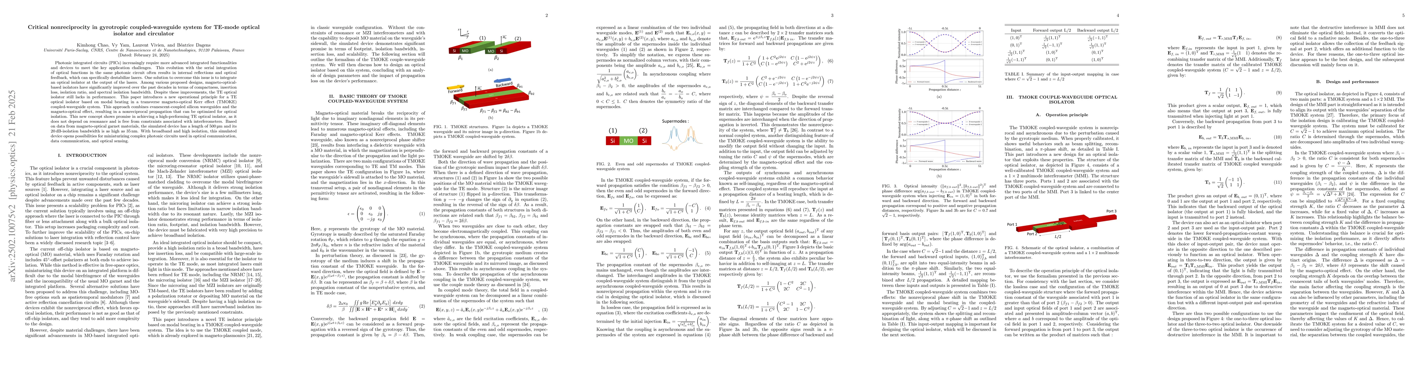 Thumbnail for Critical nonreciprocity in gyrotropic coupled-waveguide system for
  TE-mode optical isolator and circulator