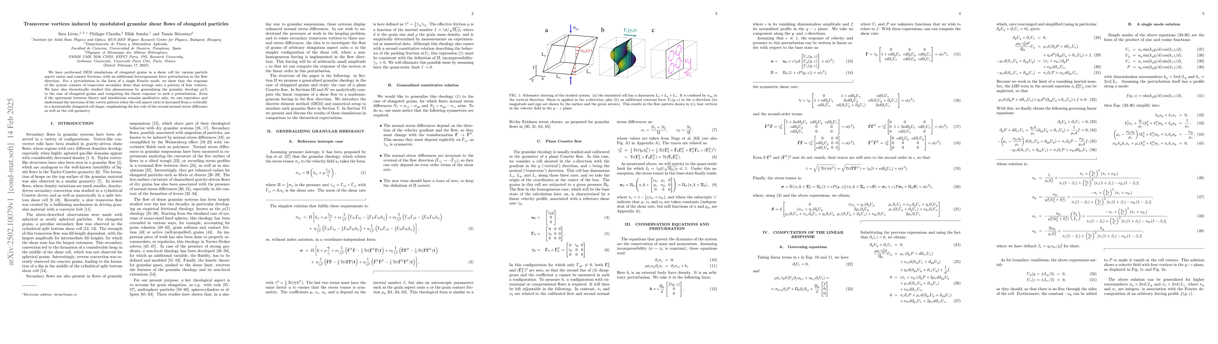 Thumbnail for Transverse vortices induced by modulated granular shear flows of
  elongated particles