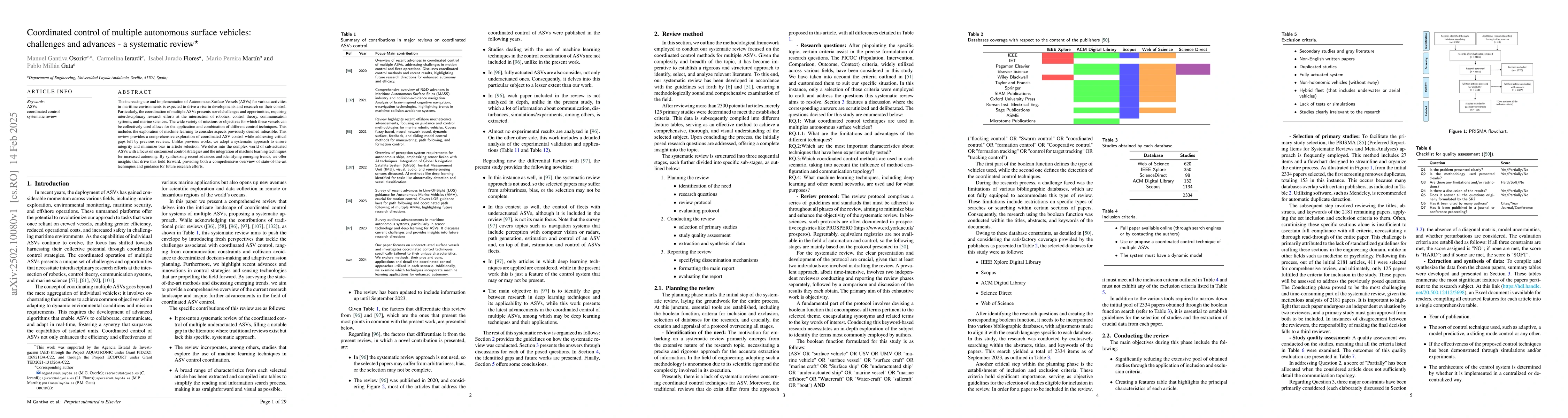 Thumbnail for Coordinated control of multiple autonomous surface vehicles: challenges
  and advances -- a systematic review