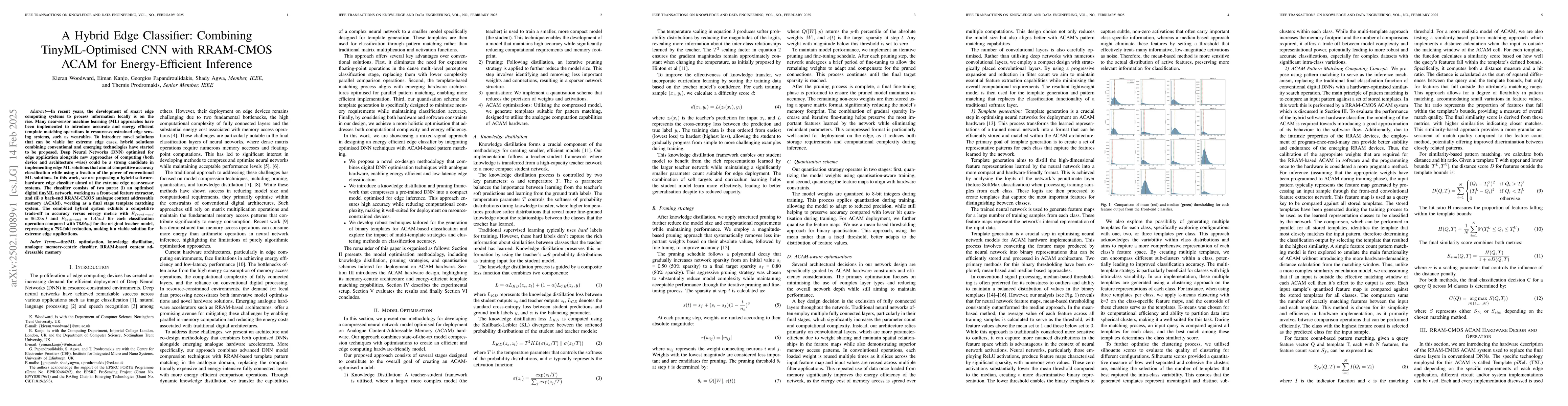 Thumbnail for A Hybrid Edge Classifier: Combining TinyML-Optimised CNN with RRAM-CMOS
  ACAM for Energy-Efficient Inference