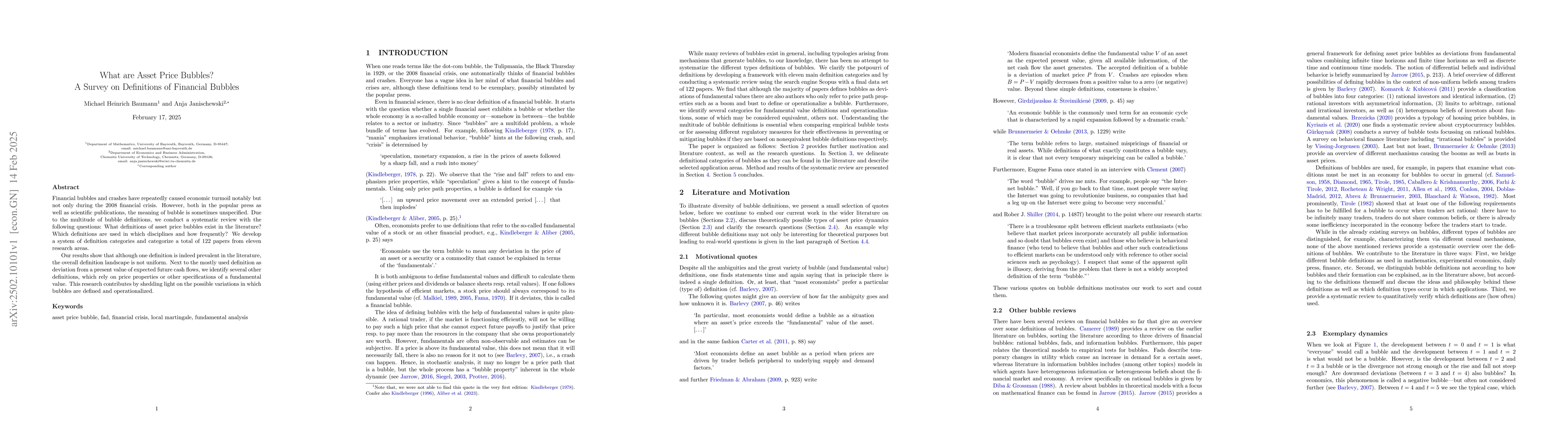 Thumbnail for What are Asset Price Bubbles? A Survey on Definitions of Financial
  Bubbles