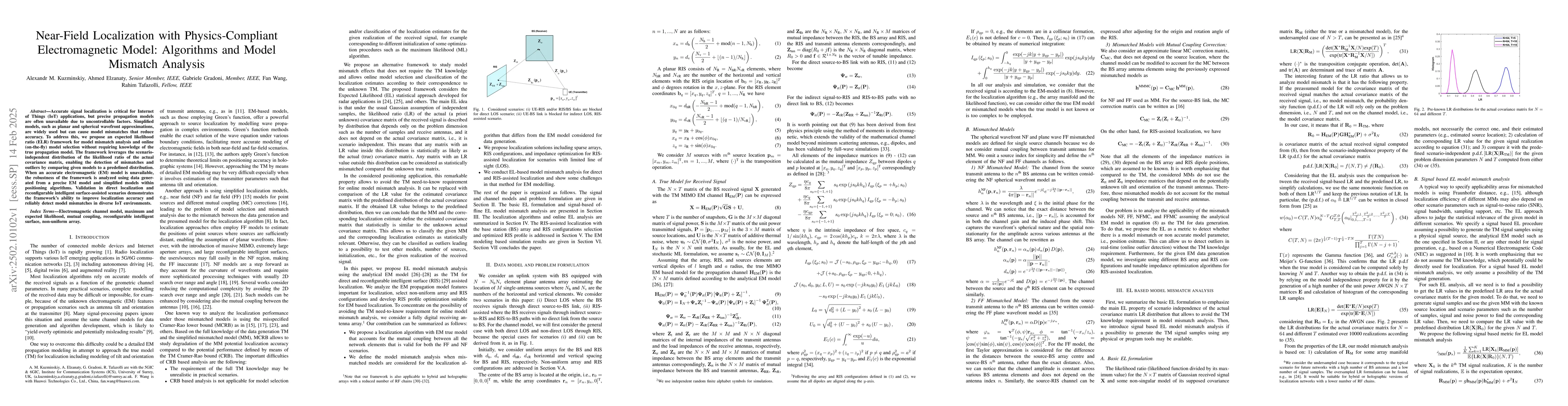 Thumbnail for Near-Field Localization with Physics-Compliant Electromagnetic Model:
  Algorithms and Model Mismatch Analysis