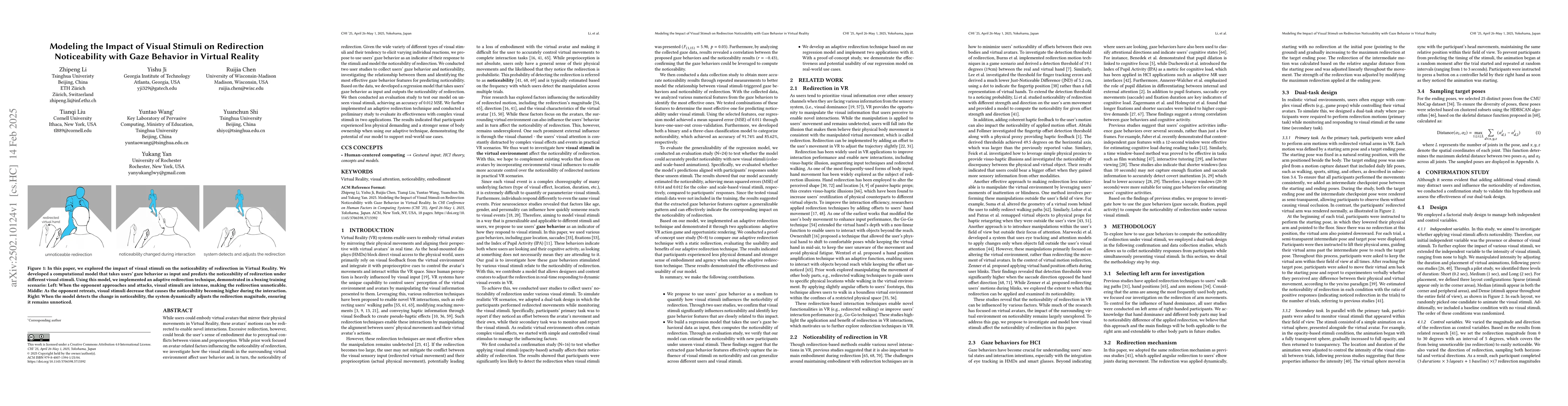 Thumbnail for Modeling the Impact of Visual Stimuli on Redirection Noticeability with
  Gaze Behavior in Virtual Reality