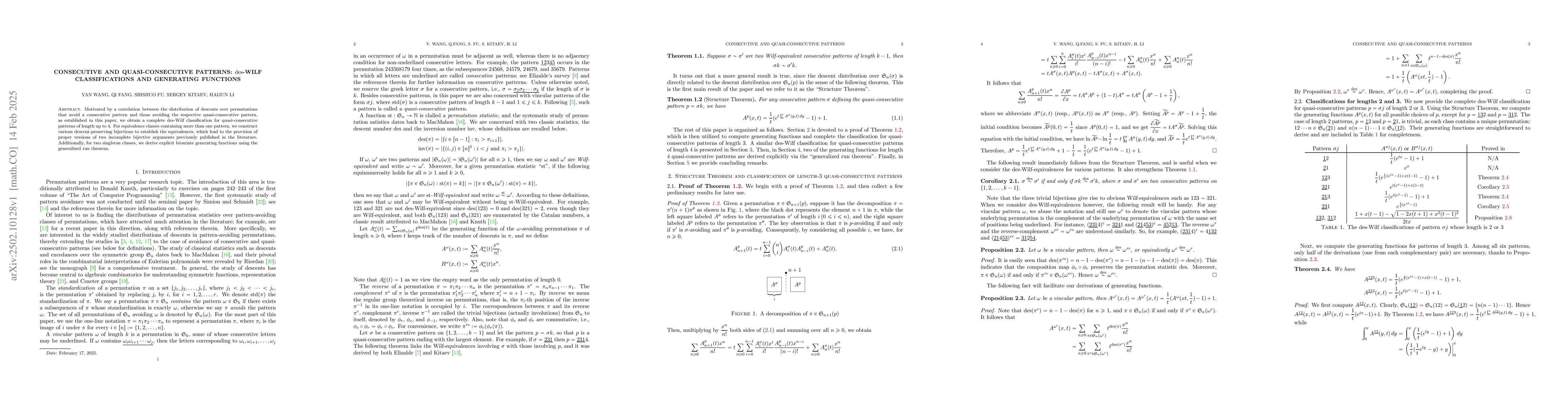 Thumbnail for Consecutive and quasi-consecutive patterns: $\mathrm{des}$-Wilf
  classifications and generating functions