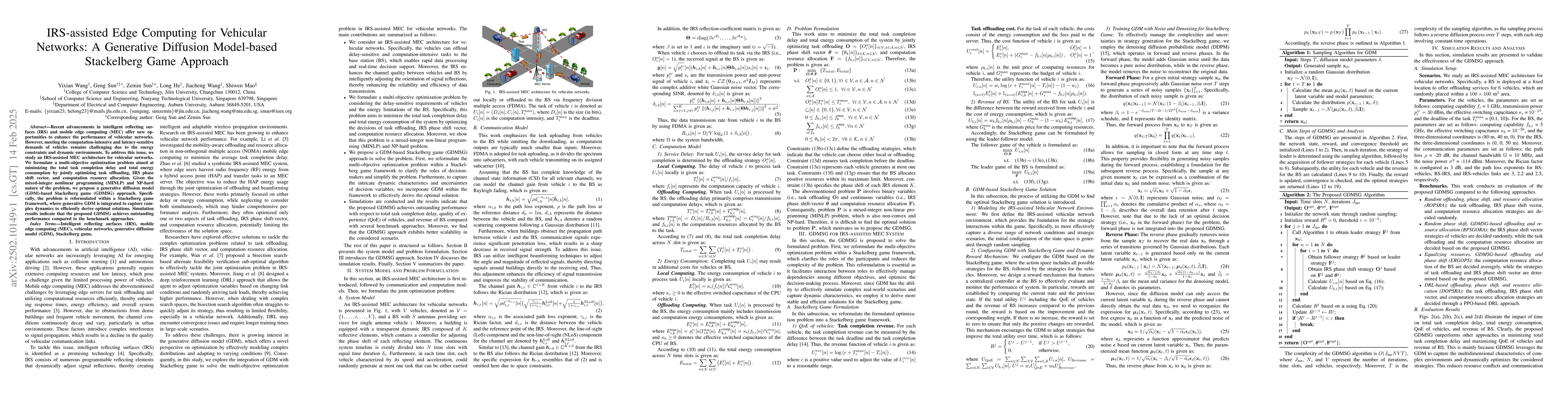 Thumbnail for IRS-assisted Edge Computing for Vehicular Networks: A Generative
  Diffusion Model-based Stackelberg Game Approach