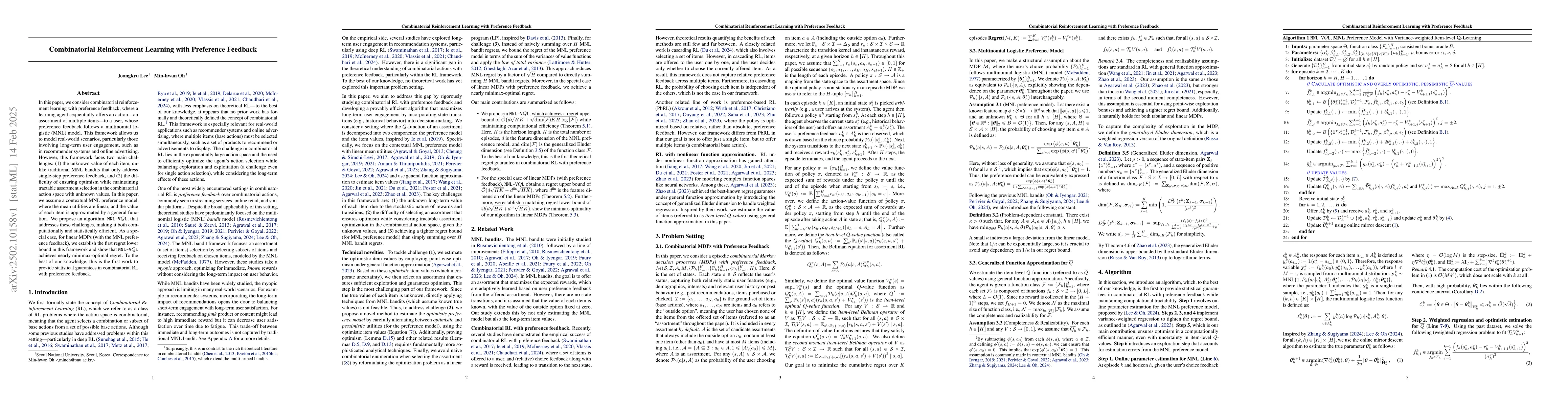 Thumbnail for Combinatorial Reinforcement Learning with Preference Feedback
