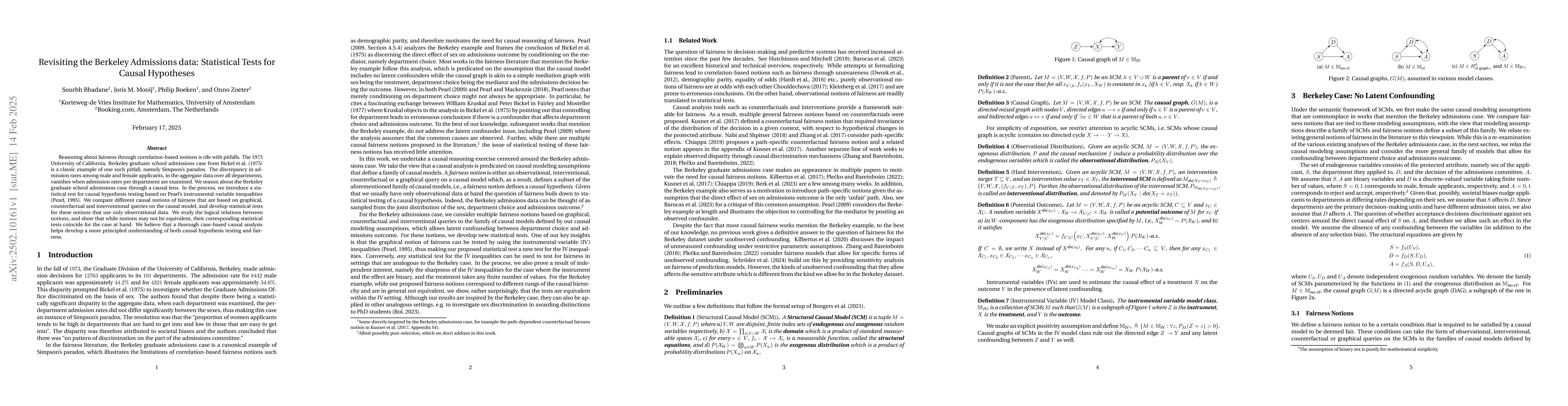 Thumbnail for Revisiting the Berkeley Admissions data: Statistical Tests for Causal
  Hypotheses