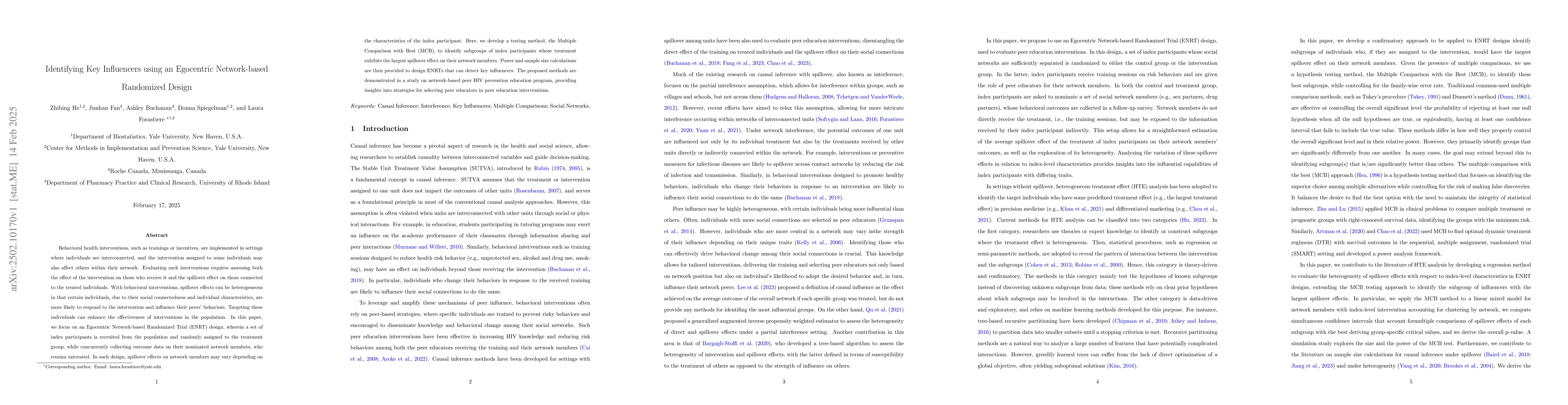 Thumbnail for Identifying Key Influencers using an Egocentric Network-based Randomized
  Design