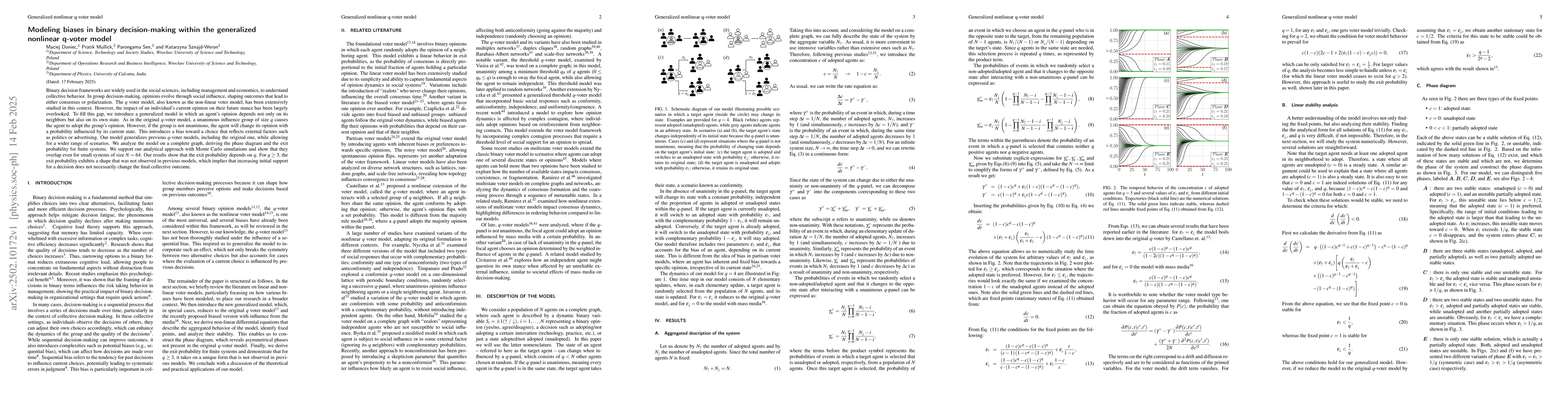Thumbnail for Modeling biases in binary decision-making within the generalized
  nonlinear q-voter model