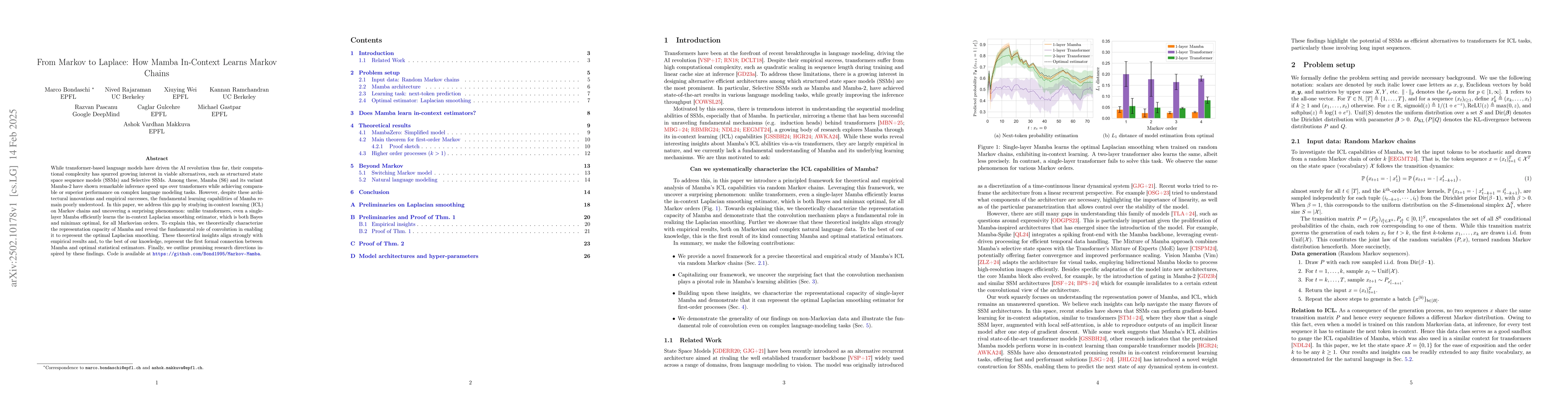 Thumbnail for From Markov to Laplace: How Mamba In-Context Learns Markov Chains