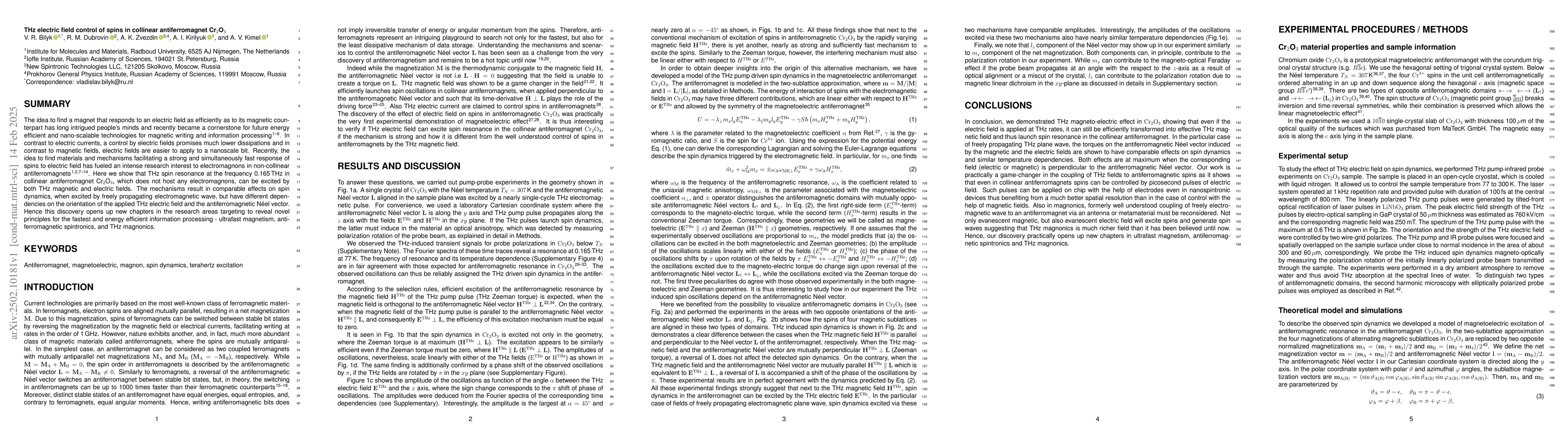 Thumbnail for THz electric field control of spins in collinear antiferromagnet
  Cr$_{2}$O$_{3}$