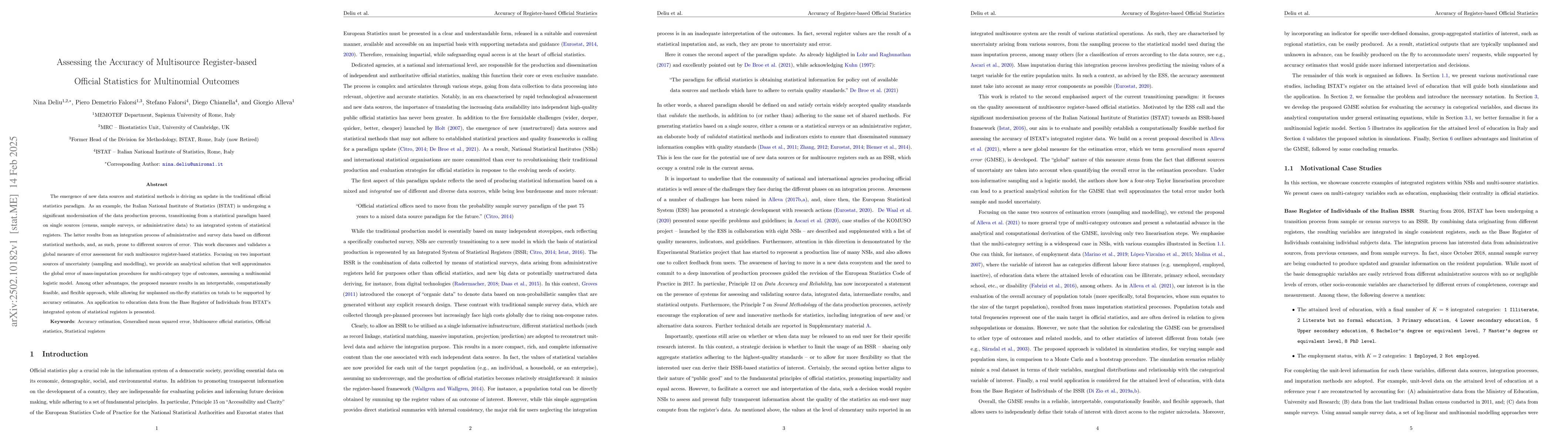 Thumbnail for Assessing the Accuracy of Multisource Register-based Official Statistics
  for Multinomial Outcomes