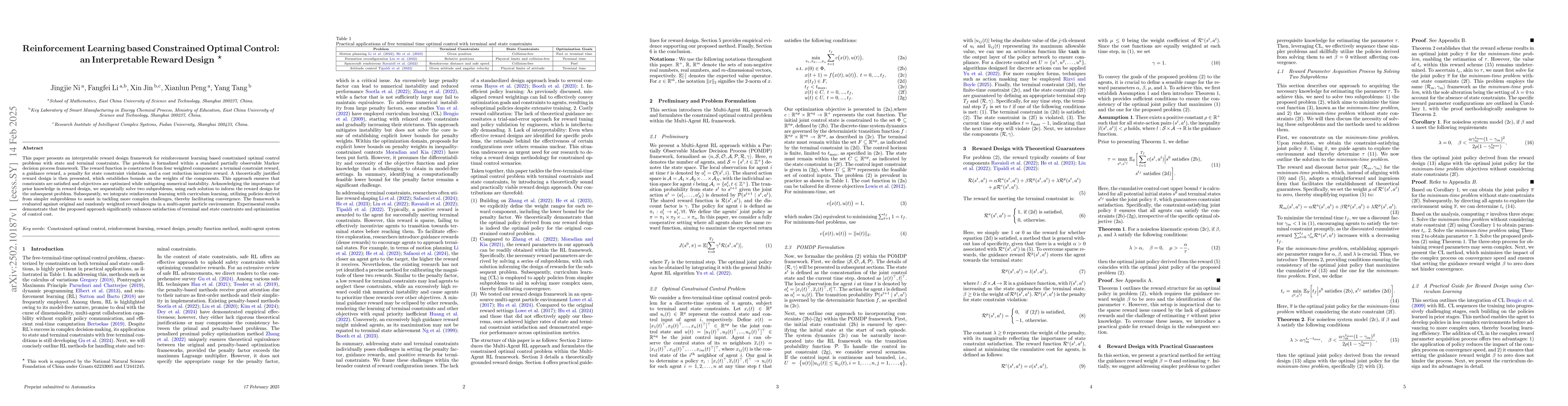 Thumbnail for Reinforcement Learning based Constrained Optimal Control: an
  Interpretable Reward Design