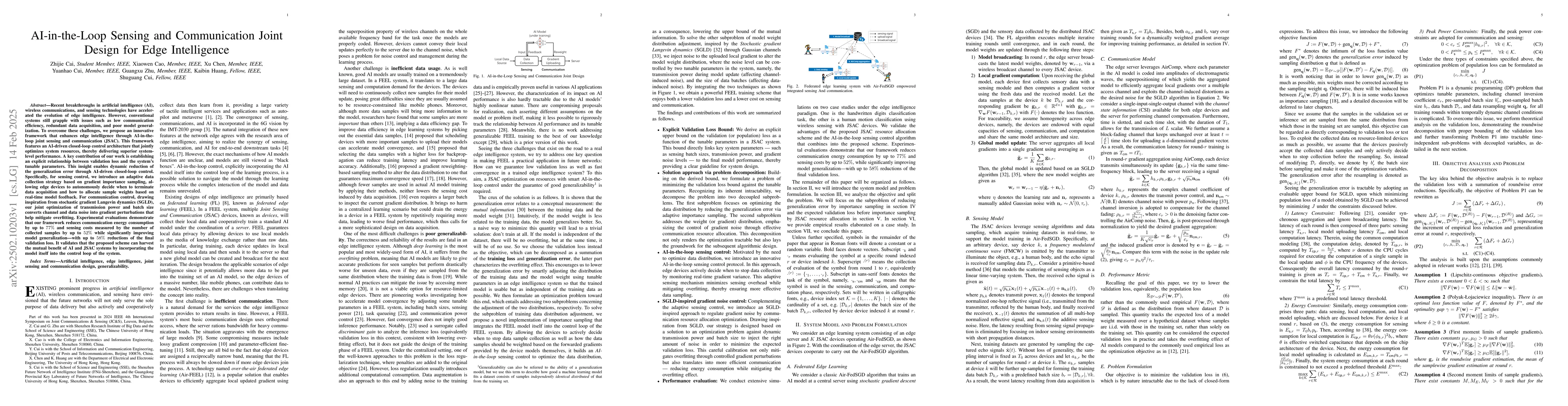 Thumbnail for AI-in-the-Loop Sensing and Communication Joint Design for Edge
  Intelligence