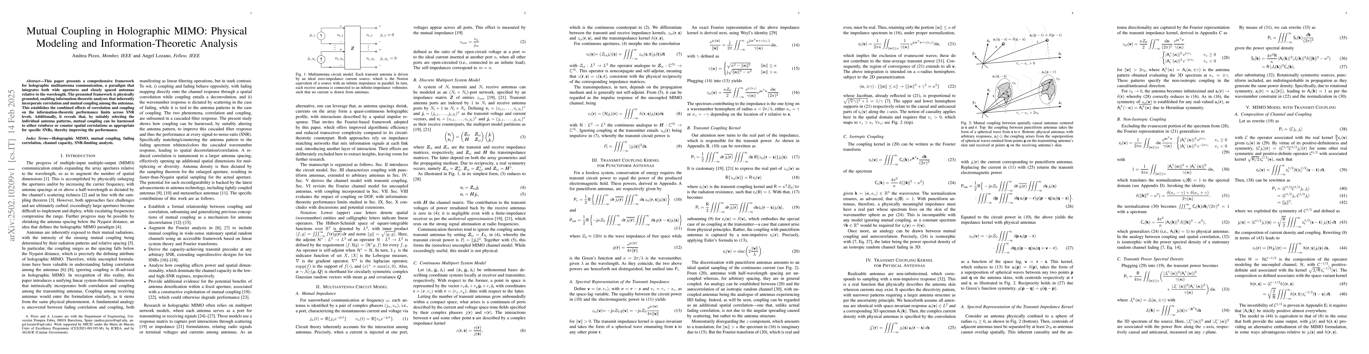 Thumbnail for Mutual Coupling in Holographic MIMO: Physical Modeling and
  Information-Theoretic Analysis