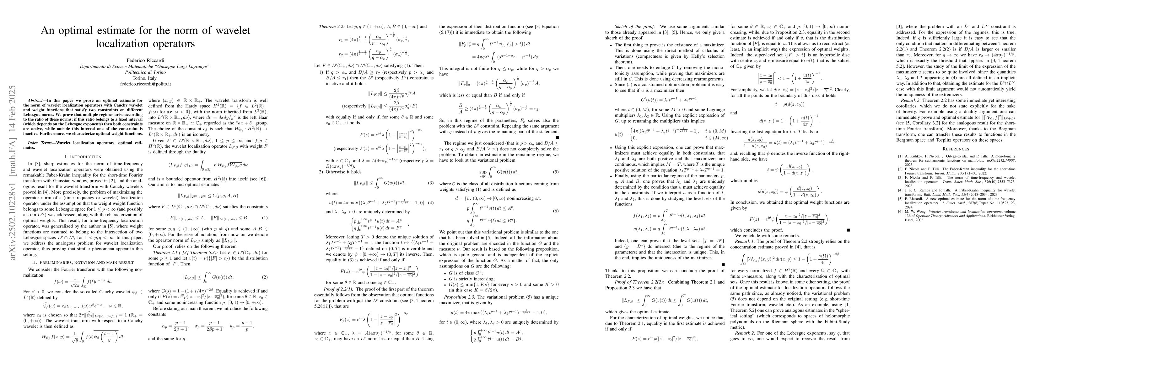 Thumbnail for An optimal estimate for the norm of wavelet localization operators
