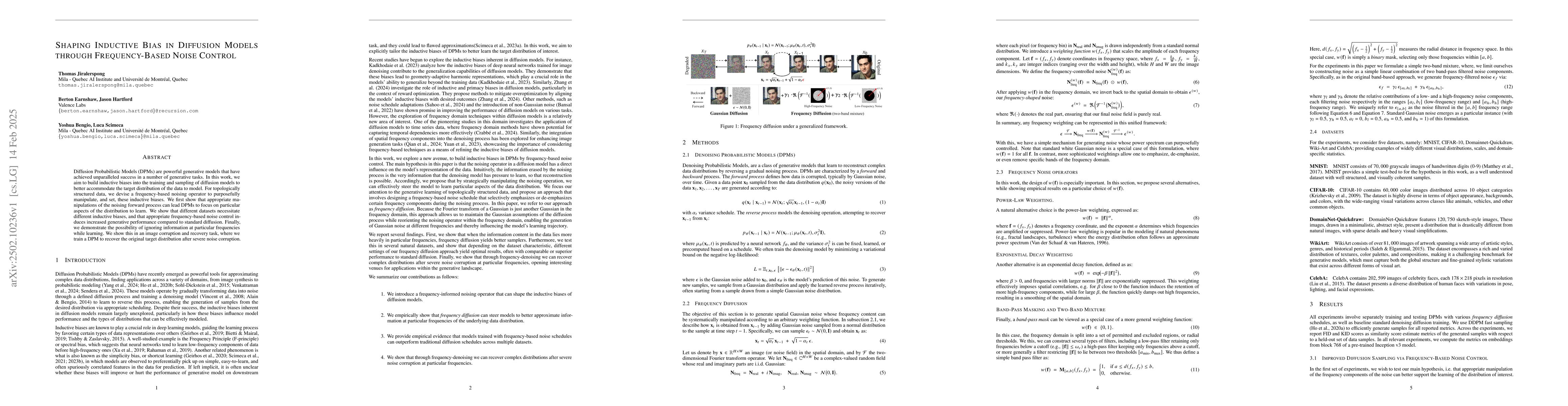 Thumbnail for Shaping Inductive Bias in Diffusion Models through Frequency-Based Noise
  Control