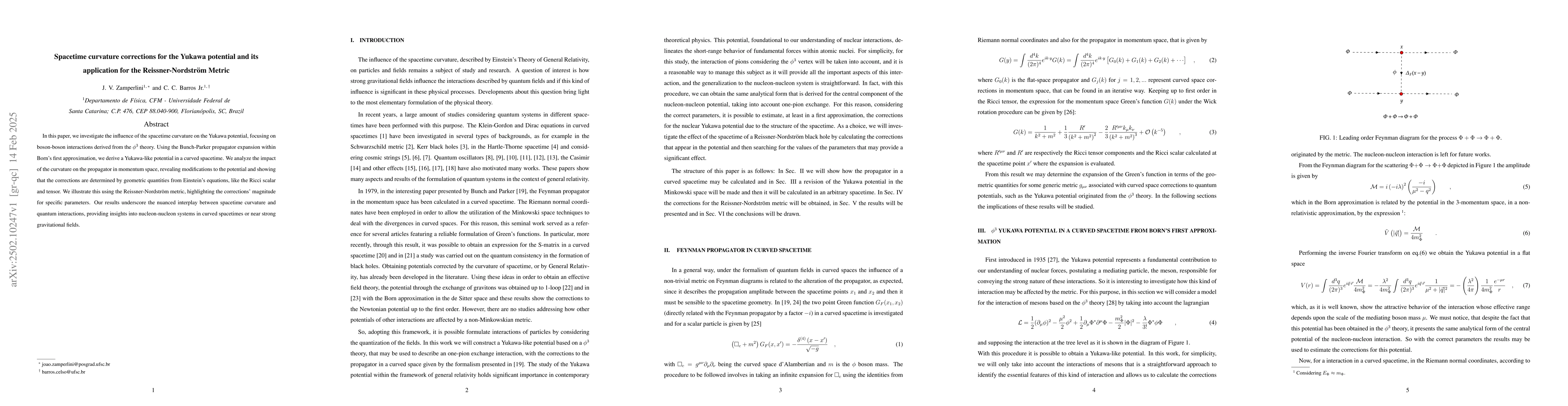 Thumbnail for Spacetime curvature corrections for the Yukawa potential and its
  application for the Reissner-Nordström Metric