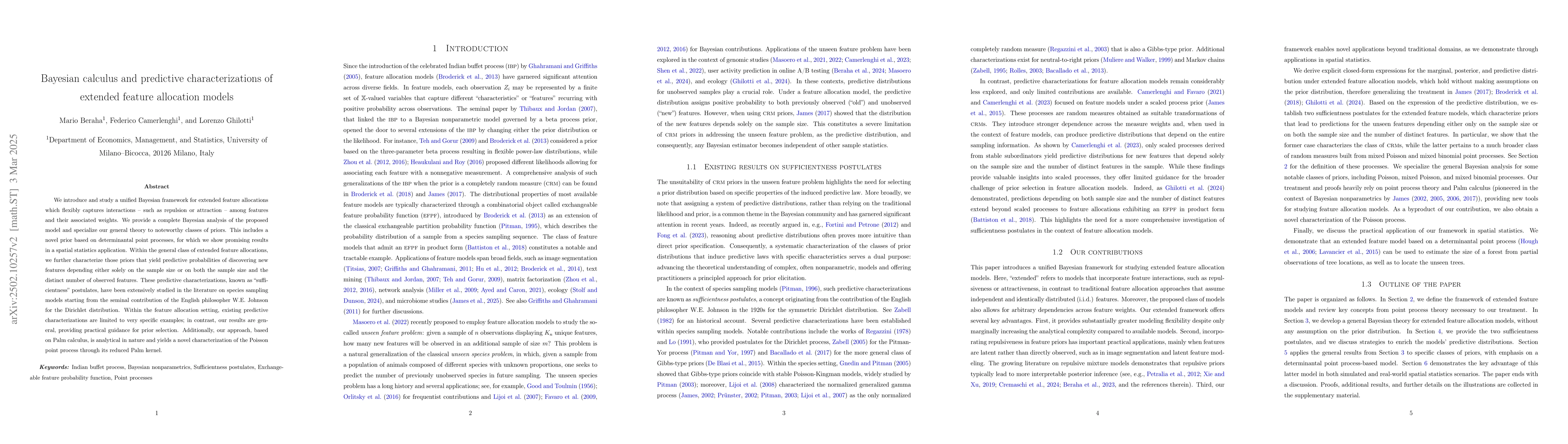 Thumbnail for Bayesian calculus and predictive characterizations of extended feature
  allocation models