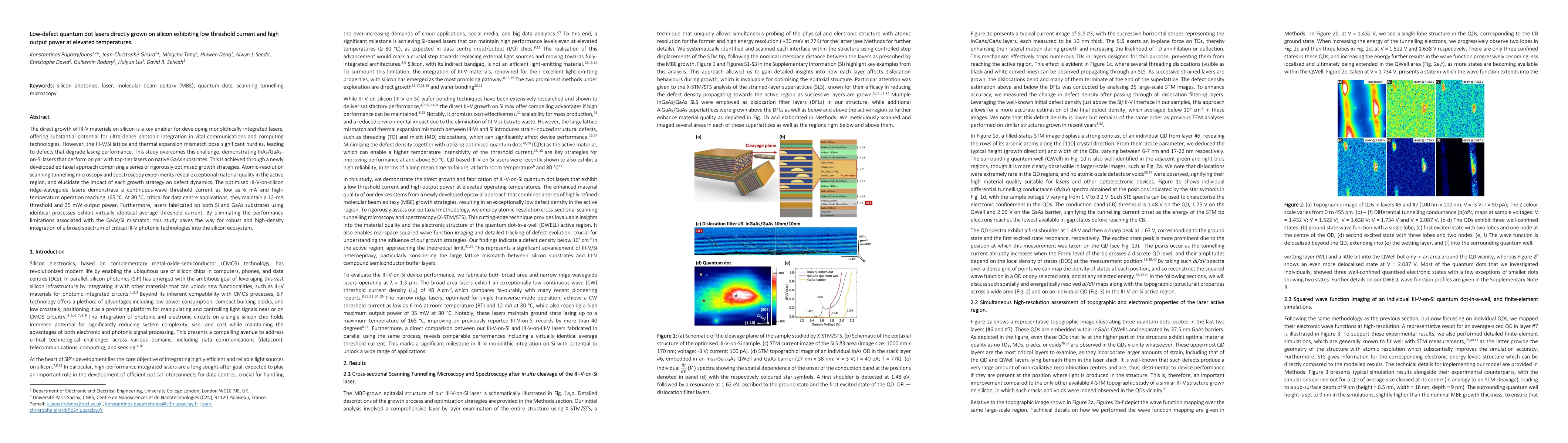 Thumbnail for Low-Defect Quantum Dot Lasers Directly Grown on Silicon Exhibiting Low
  Threshold Current and High Output Power at Elevated Temperatures