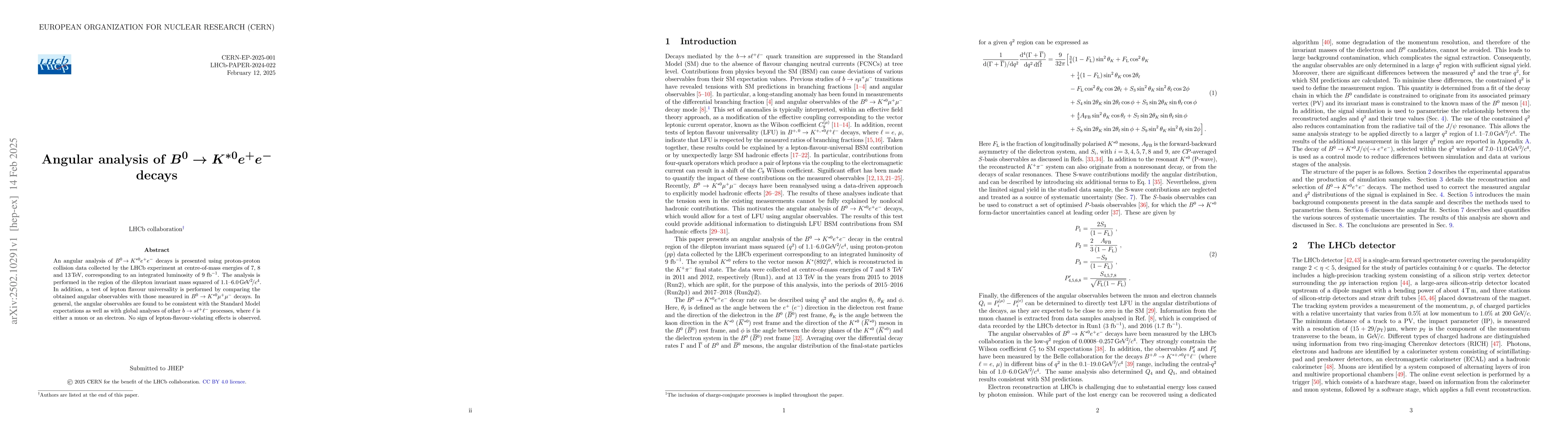Thumbnail for Angular analysis of $B^0\rightarrow K^{*0}e^{+}e^{-}$ decays