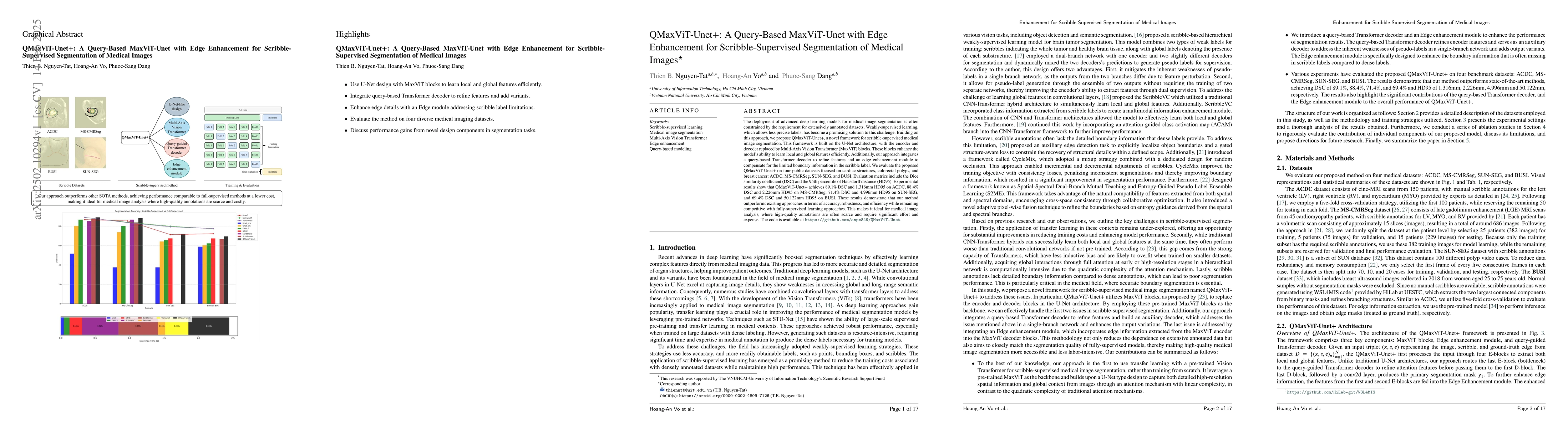 Thumbnail for QMaxViT-Unet+: A Query-Based MaxViT-Unet with Edge Enhancement for
  Scribble-Supervised Segmentation of Medical Images
