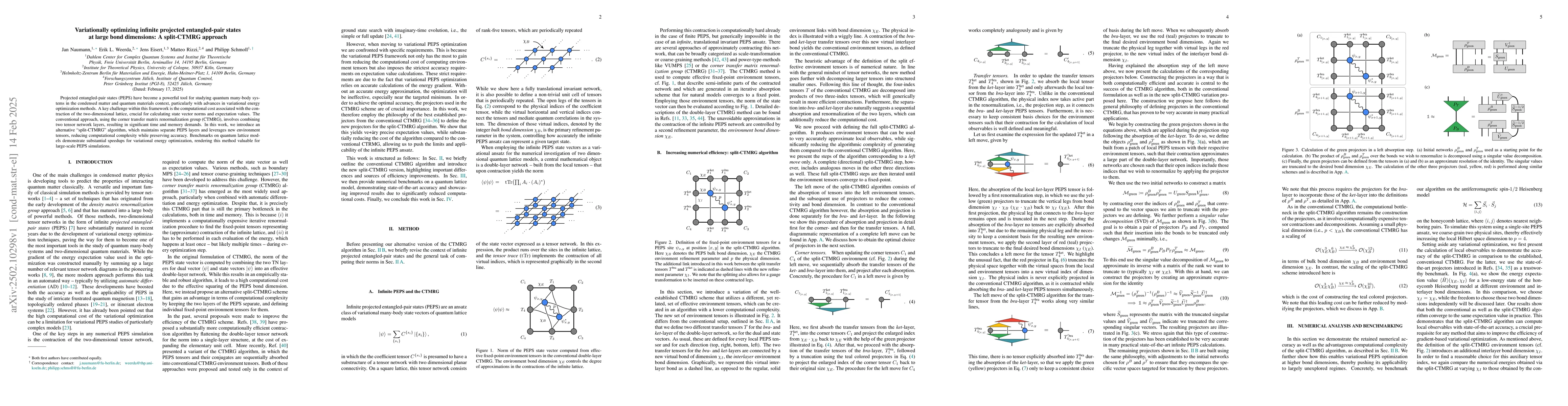 Thumbnail for Variationally optimizing infinite projected entangled-pair states at
  large bond dimensions: A split-CTMRG approach