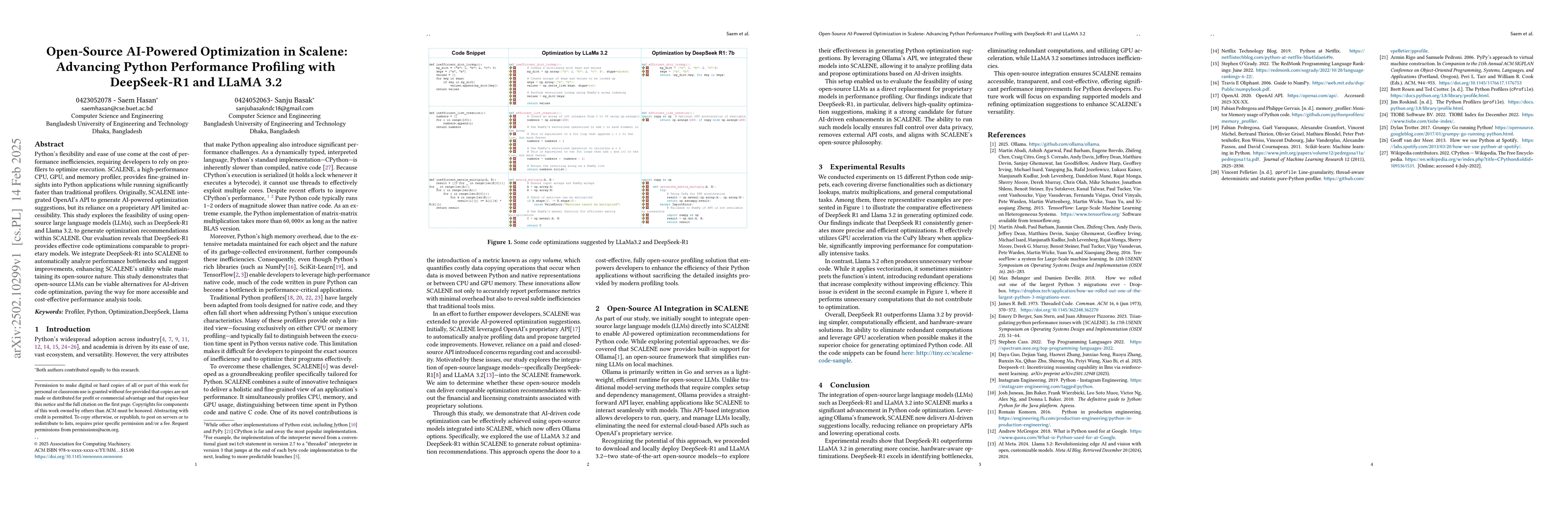 Thumbnail for Open-Source AI-Powered Optimization in Scalene: Advancing Python
  Performance Profiling with DeepSeek-R1 and LLaMA 3.2