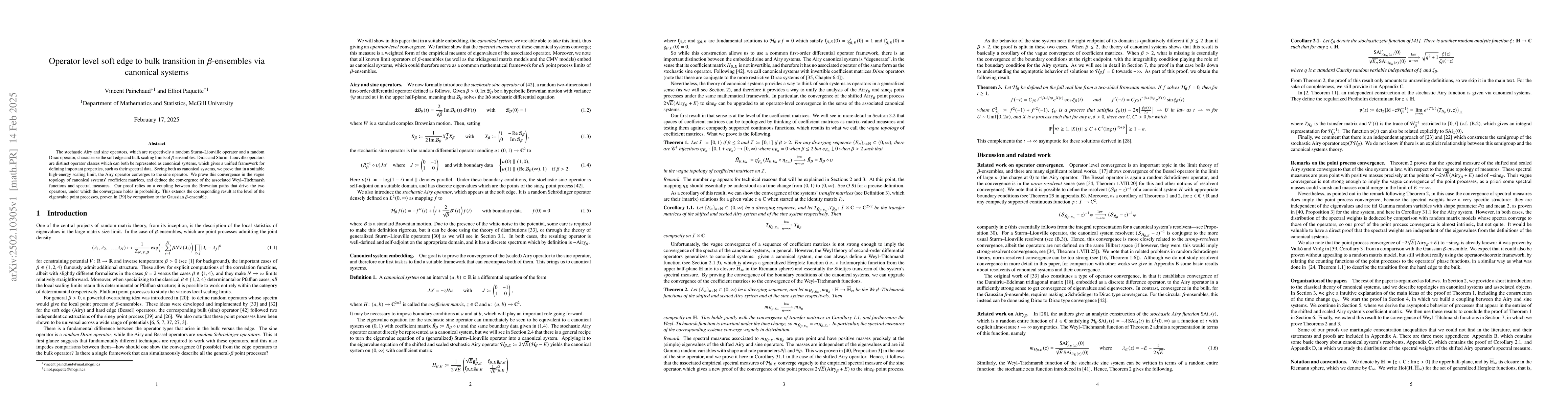 Thumbnail for Operator level soft edge to bulk transition in $β$-ensembles via
  canonical systems