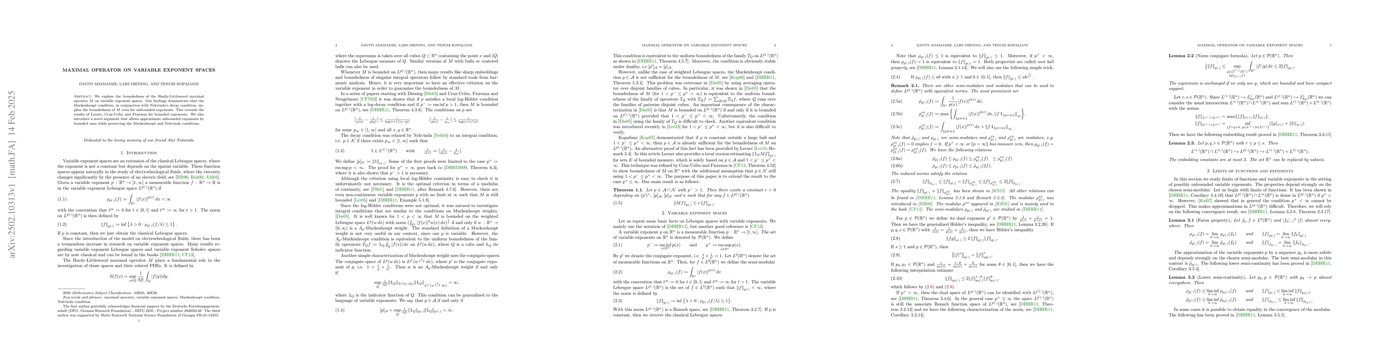 Thumbnail for Maximal operator on variable exponent spaces