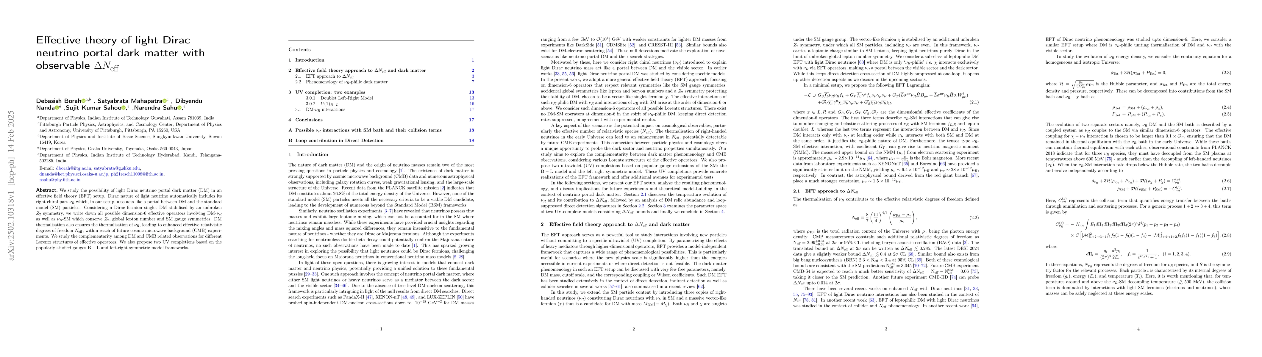 Thumbnail for Effective theory of light Dirac neutrino portal dark matter with
  observable ${ΔN_{\rm eff}}$