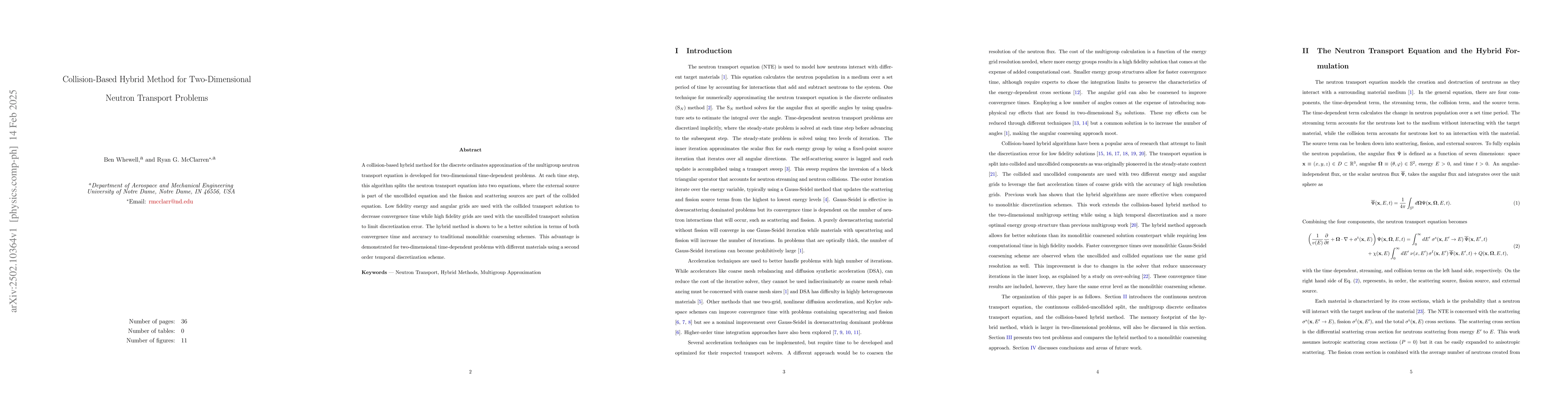 Thumbnail for Collision-Based Hybrid Method for Two-Dimensional Neutron Transport
  Problems