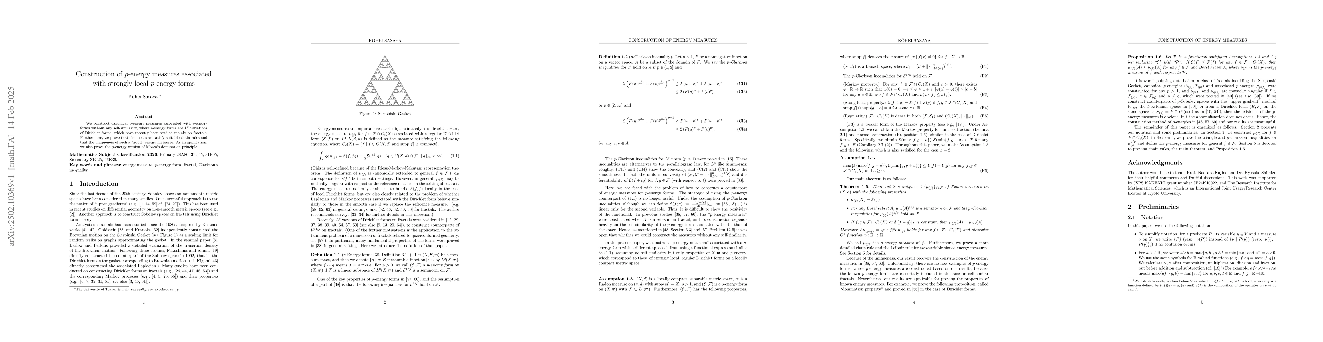 Thumbnail for Construction of $p$-energy measures associated with strongly local
  $p$-energy forms