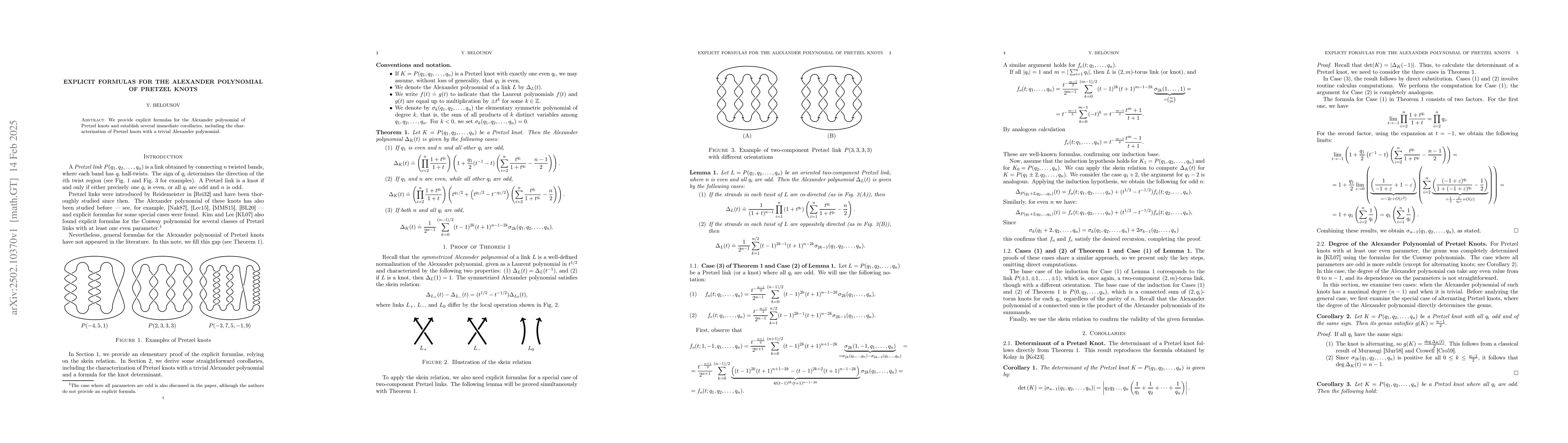 Thumbnail for Explicit Formulas for the Alexander Polynomial of Pretzel Knots